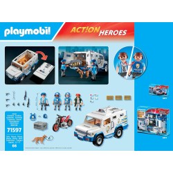 PLAYMOBIL Action Heroes 71597 Furgone Portavalori, inseguimento mozzafiato, tra cui tre poliziotti, un ladro in moto e un cane 