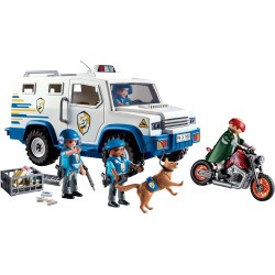 PLAYMOBIL Action Heroes 71597 Furgone Portavalori, inseguimento mozzafiato, tra cui tre poliziotti, un ladro in moto e un cane 