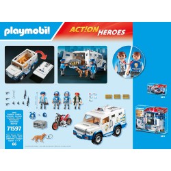 PLAYMOBIL Action Heroes 71597 Furgone Portavalori, inseguimento mozzafiato, tra cui tre poliziotti, un ladro in moto e un cane 