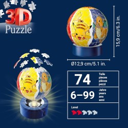 Ravensburger - Puzzle 3d Night Lamp Pokemon Led | Puzzle 3d Bambini 6 Anni O Più | Pokeball Pokemon | Modellismo Da Costruire B