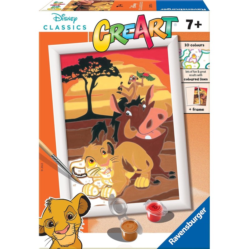Ravensburger - Creart Serie E Lion King: Il Re Leone | Kit Pittura Bambini | Dipingere con I Numeri Include Tutto Il Necessario