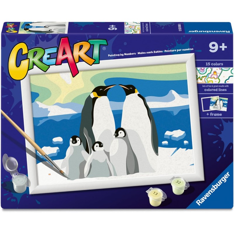 Ravensburger - Creart Serie D La Famiglia di Pinguini | Kit Pittura Bambini | Dipingere con I Numeri Include Tutto Il Necessari