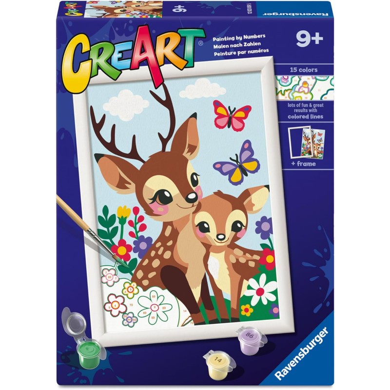 Ravensburger - Creart Serie D Adorabili Cerbiatti | Kit Pittura Bambini | Dipingere con I Numeri Include Tutto Il Necessario | 
