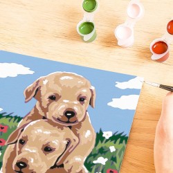Ravensburger - CreArt Serie E: Golden Retriever Coccolosi, Dipingere con i Numeri, Kit Pittura Bambini, Cornice Inclusa, Gioco 