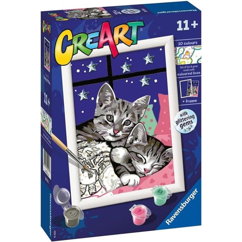 Ravensburger - CreArt Serie E: Gatto TVB, Dipingere con i Numeri, Kit Pittura Bambini, Cornice Inclusa, Gioco Educativo e Creat