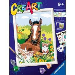 Ravensburger - Creart Serie D: Puledro Con Gattini | Dipingere Con I Numeri Bambini 18x24cm | Giochi Creativi Bambina 9 Anni | 