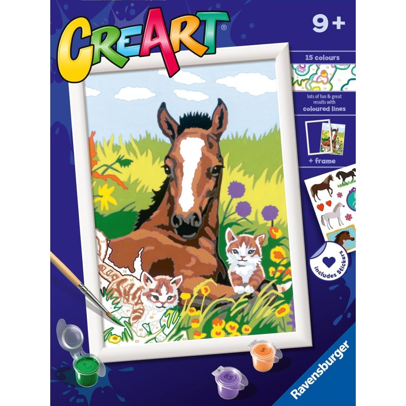 Ravensburger - Creart Serie D: Puledro Con Gattini | Dipingere Con I Numeri Bambini 18x24cm | Giochi Creativi Bambina 9 Anni | 