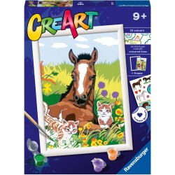 Ravensburger - Creart Serie D: Puledro Con Gattini | Dipingere Con I Numeri Bambini 18x24cm | Giochi Creativi Bambina 9 Anni | 