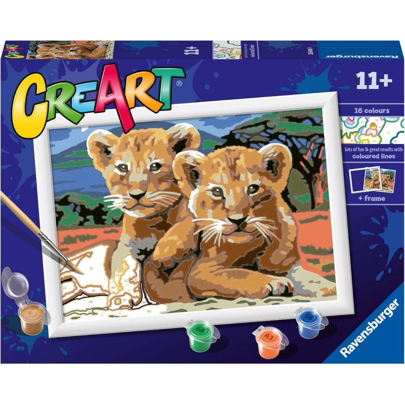 Ravensburger - Creart Serie D Cuccioli Di Leone | Kit Pittura Bambini | Dipingere Con I Numeri Include Tutto Il Necessario | Gi