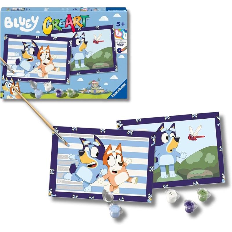 Ravensburger - Creart Serie Junior 2 X Bluey | Giochi Bambini 5 Anni | Dipingere con I Numeri | Regalo Bambino 5 Anni | Kit Pit