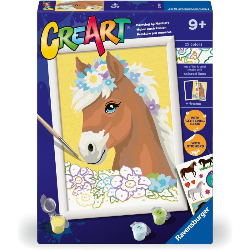 Ravensburger - Creart Serie D Cavallo Tra I Fiori | Kit Pittura Bambini | Dipingere Con I Numeri Include Tutto Il Necessario | 