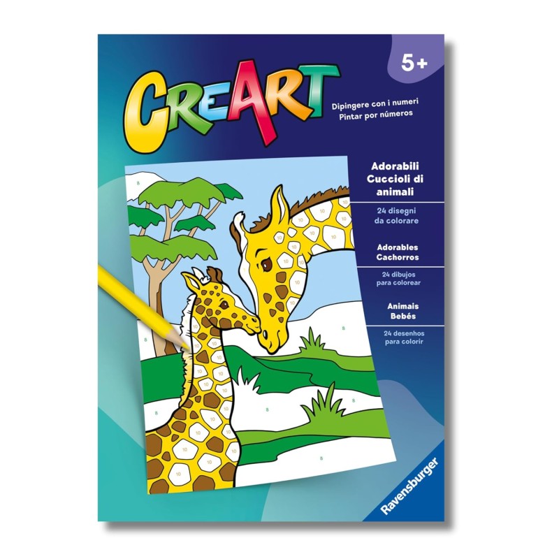 Ravensburger - CreArt: Libro da Colorare, Adorabili Cuccioli di animali, Bambini 5 anni, dipingere con i numeri, giochi educati