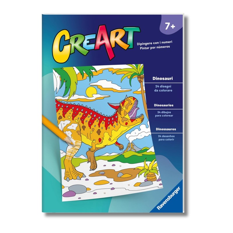 Ravensburger - CreArt: Libro da Colorare, Spaventosi Dinosauri, Bambini 7 anni, dipingere con i numeri, giochi educativi e di v