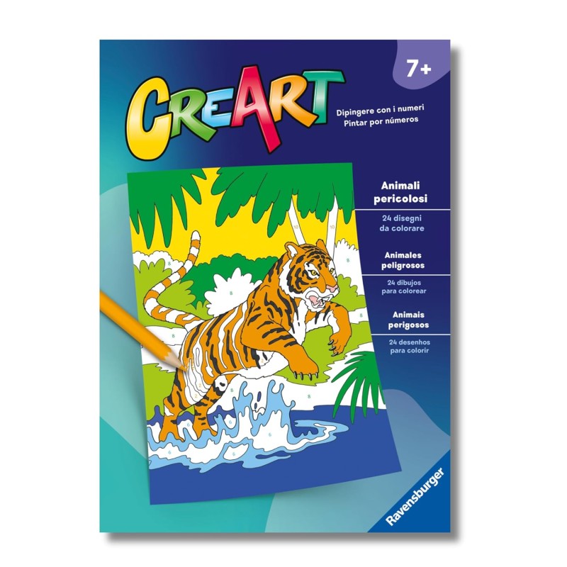 Ravensburger - CreArt: Libro da Colorare, Animali pericolosi, Bambini 7 anni, dipingere con i numeri, giochi educativi e di via