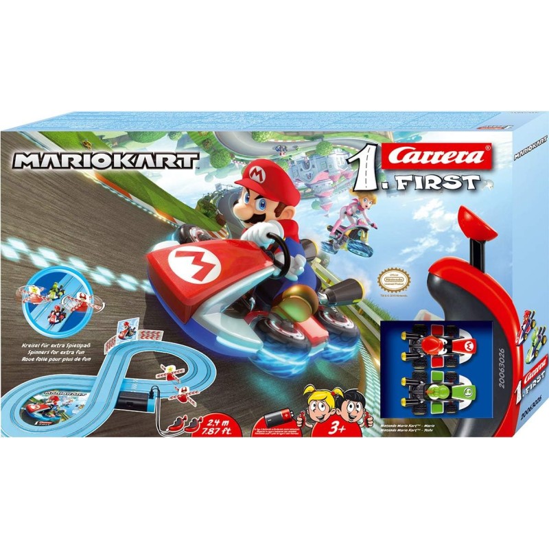 Carrera - 20063026 FIRST Nintendo Mario Kart – Set pista da corsa a batteria e due macchinine con Mario e Yoshi – Gioco adatto 