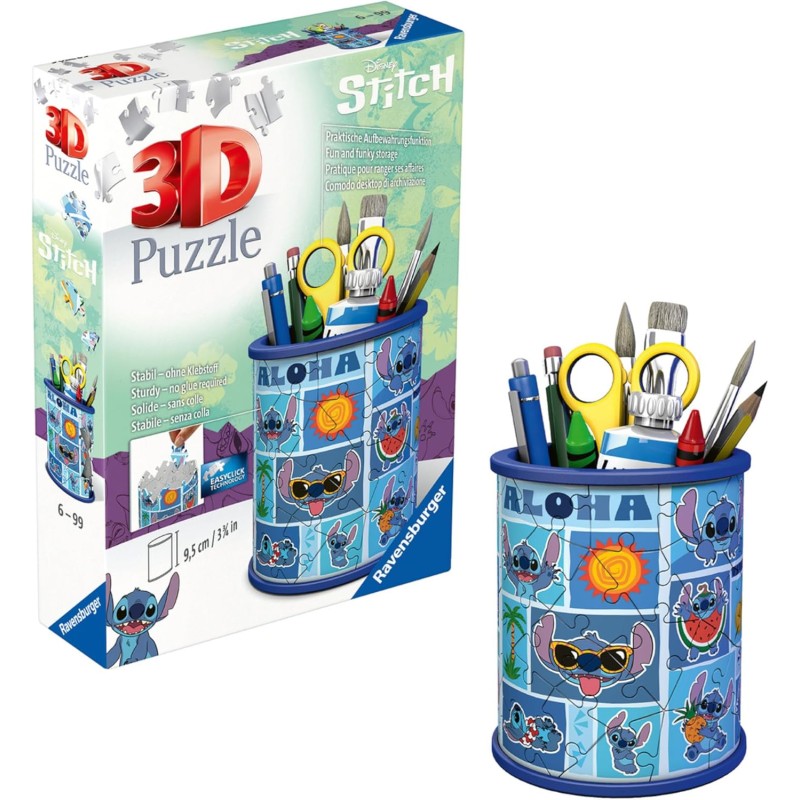 Ravensburger - Puzzle 3D Stitch | Portapenne di Stitch 57 pezzi | Puzzle Stitch | Gioco Bambino 6 Anni Disney | Stitch Gadget