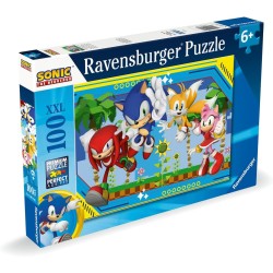 Ravensburger - Sonic Puzzle 100 Pezzi XXL, Puzzle Bambini 6 annI, Sonic Giocattolo, Gioco Educativo e Stimolante, 49x36cm