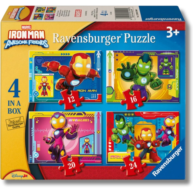 Ravensburger - Puzzles Marvel Iron Man 4 Pack | Puzzle Bambini 3 Anni In Su 72 Pezzi | Puzzle Bambini 19 X 14 Cm | Puzzles Rave