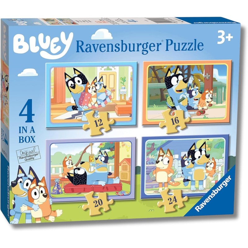 Ravensburger - Personaggi Bluey Puzzles 4 Pack | Puzzle Bambini 3 Anni O Più | 19x14 Cm | 12, 16, 20 E 24 Pezzi | Casa Di Bluey
