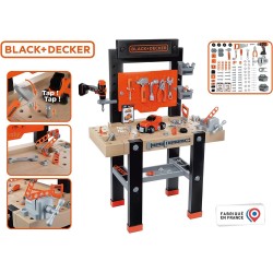 Smoby - Black + Decker Bricolo Center, 7600360727, + 3 Anni, Banco da Lavoro con 91 Accessori, Incluso Trapano Meccanico con Im