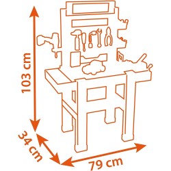 Smoby - Black + Decker Bricolo Center, 7600360727, + 3 Anni, Banco da Lavoro con 91 Accessori, Incluso Trapano Meccanico con Im