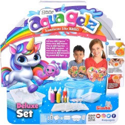 Simba - Aqua Gelz Deluxe, l Originale, Set creativo con 9 bottiglie di gel colorato, 6 forme, 6 accessori per acqua, Glow in th