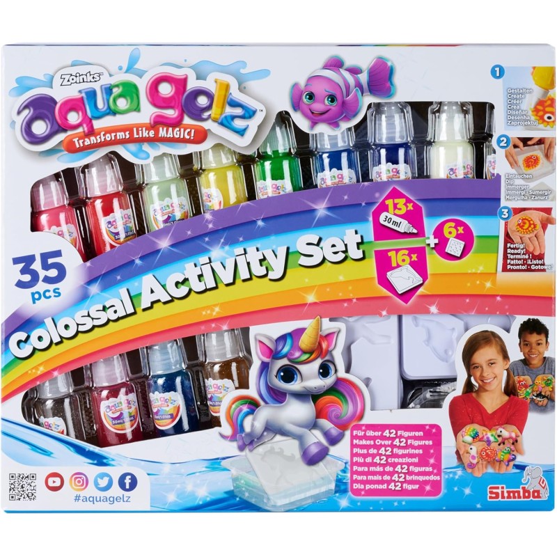 Simba - Aqua Gelz Colossal, l  Originale, Set fai da te, 13 bottiglie di gel colorato, 30 ml, 16 forme, a partire da 8 anni, 10