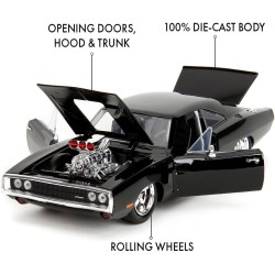 Jada Toys - Fast and Furious Auto Dom`s Dodge Charger Street (1:24, nero) - Modellino auto 1970 Dodge Charger R/T in Fast & Fur