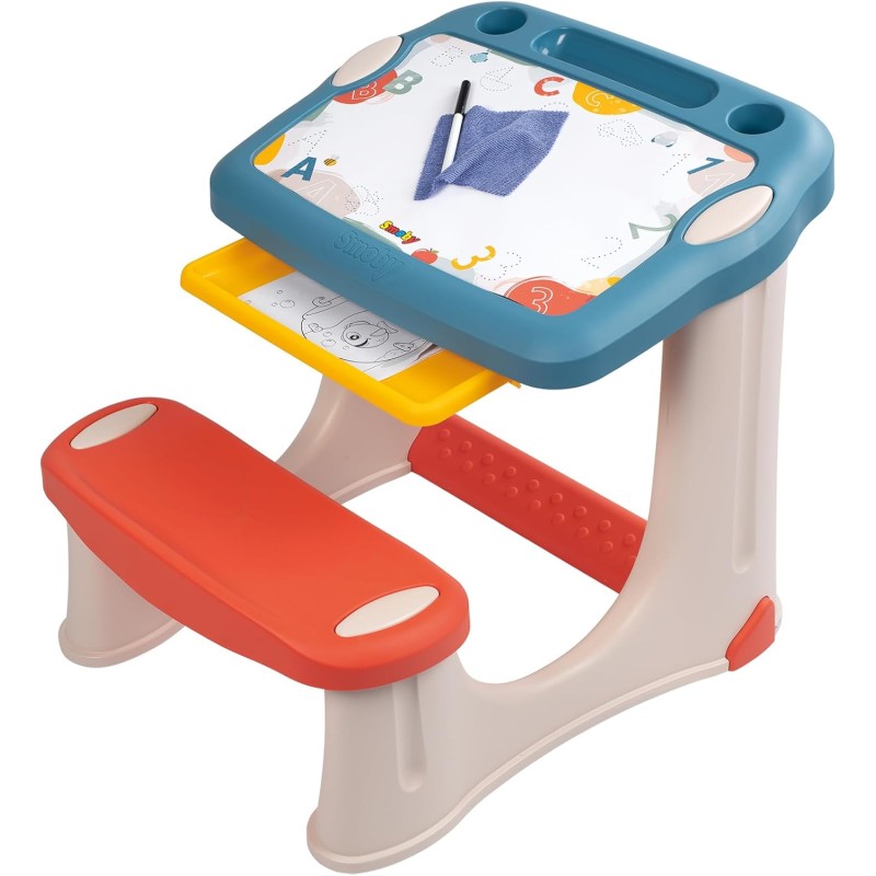 Smoby - Magic Desk - Scrivania per Bambini - Pennarello cancellabile - 3 spazi portaoggetti + cassetto Scorrevole - 12 Accessor