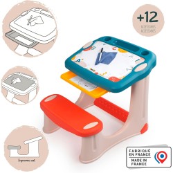Smoby - Magic Desk - Scrivania per Bambini - Pennarello cancellabile - 3 spazi portaoggetti + cassetto Scorrevole - 12 Accessor