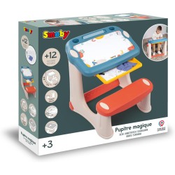 Smoby - Magic Desk - Scrivania per Bambini - Pennarello cancellabile - 3 spazi portaoggetti + cassetto Scorrevole - 12 Accessor