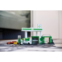 Majorette Petrol Station BP (con auto giocattolo) – Stazione di servizio giocattolo con impianto di lavaggio, negozio, colonne 