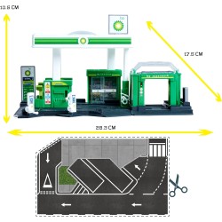 Majorette Petrol Station BP (con auto giocattolo) – Stazione di servizio giocattolo con impianto di lavaggio, negozio, colonne 