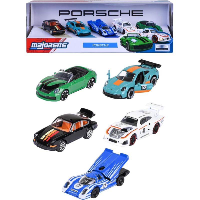 Majorette – Porsche 5 Pieces Giftpack – Set Auto Sportive in Metallo Die-Cast, 5 Modellini da Collezione con Licenza Ufficiale