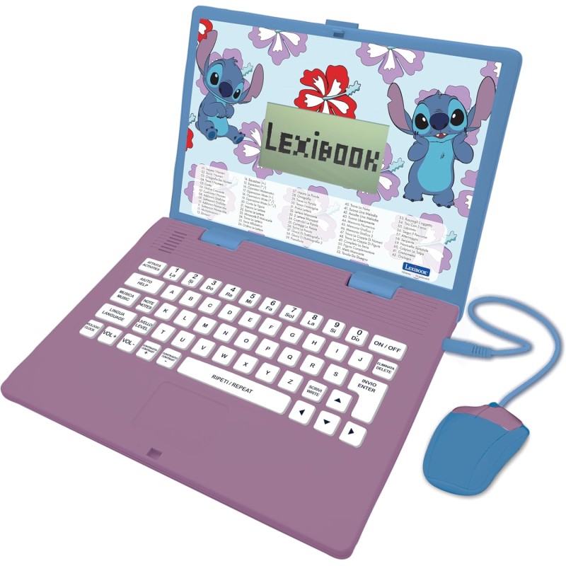 Lexibook, Disney Stitch, Computer educativo bilingue Italiano/Inglese, Giocattolo per Bambini con 124 attività e Giochi di Ling