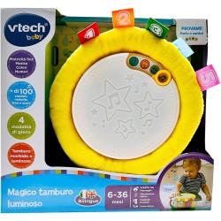 VTech Magico Tamburo Luminoso, Gioco per Bambini Bilingue Italiano e Inglese, 4 Modalità Gioco, Effetti Luminosi, Volume Regola