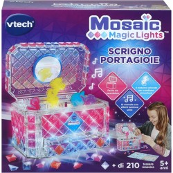 VTech Mosaic Magic Lights Scrigno Portagioie, Portagioie Bambina Luminoso, Personalizzabile con 200 Tessere Mosaico, 4 Statuine
