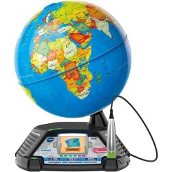 VTech Giramondo - Video Mappamondo Interattivo, Mappamondo Bambini con Penna Touch e Schermo 2.7", Inclusi 600 Video BBC, Gioch