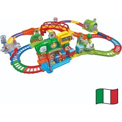 VTech Vroom Vroom Go - Avventure in Treno, Pista Trenino Elettrico con Ostacoli, Inclusa Locomotiva Motorizzata e Vagoni, 6 Zon