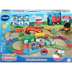 VTech Vroom Vroom Go - Avventure in Treno, Pista Trenino Elettrico con Ostacoli, Inclusa Locomotiva Motorizzata e Vagoni, 6 Zon