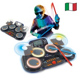 VTech Kidi DJ Drums, Batteria Elettronica per Bambini con Pad Luminosi, Giochi Musicali, Modalità Bluetooth e Microfono Integra