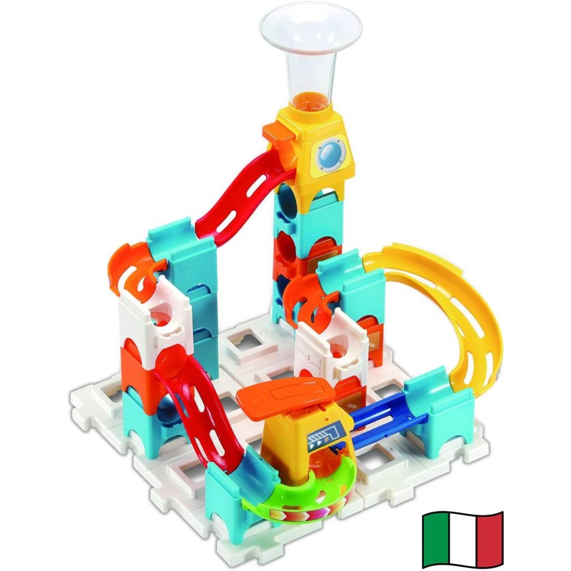VTech Marble Rush - Discovery Set, Pista per Biglie con 30 Pezzi, 3 MarbleBiglie Incluse, Lanciatore e Area di Lancio, Molti Pa