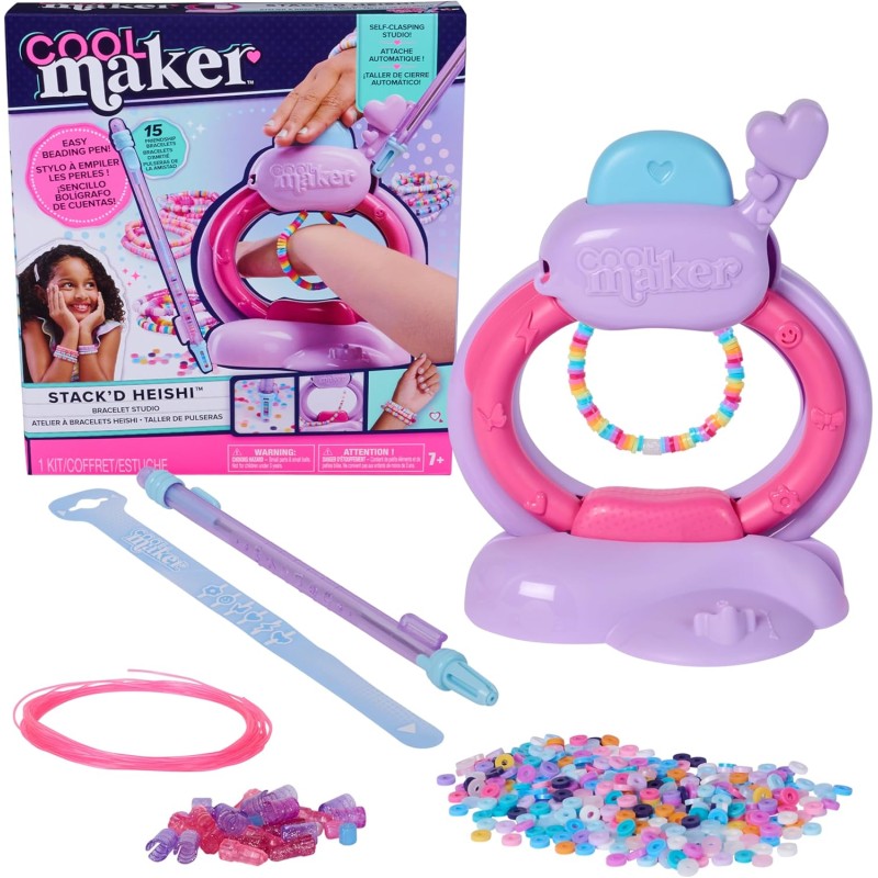 Cool MAKER, Stack d Heishi Studio - Kit per la creazione di braccialetti con penna per perline e oltre 1200 perline per braccia