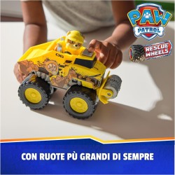 Paw Patrol: Rescue Wheels, Bulldozer di Rubble, Veicolo Giocattolo con Trasformazione e Personaggio Collezionabile, Giocattoli 