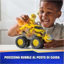 Paw Patrol: Rescue Wheels, Bulldozer di Rubble, Veicolo Giocattolo con Trasformazione e Personaggio Collezionabile, Giocattoli 