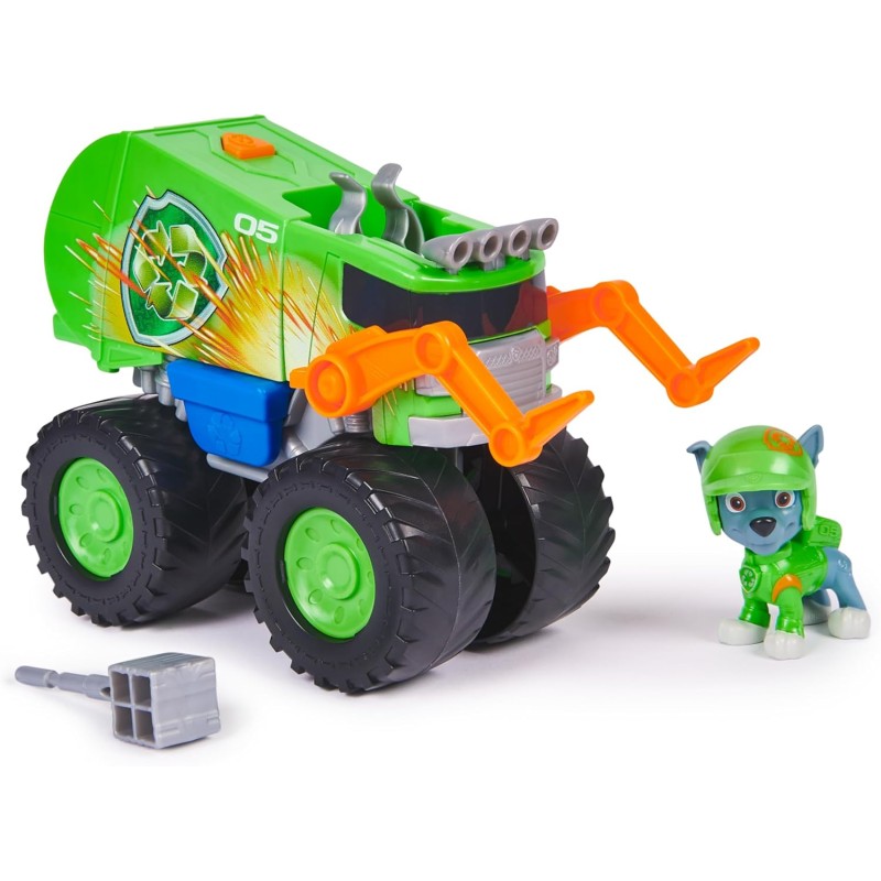 Paw Patrol: Rescue Wheels, Camion per la Raccolta differenziata di Rocky, Veicolo Giocattolo con lanciamissili e Action Figure 