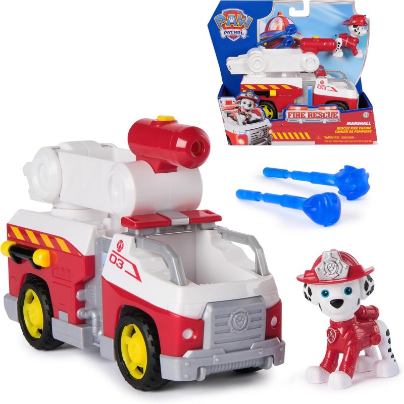 Paw Patrol Fire Rescue: Camion dei Pompieri di Marshall con Action Figure, lanciamissili e Camion Giocattolo, Giocattoli per Ba