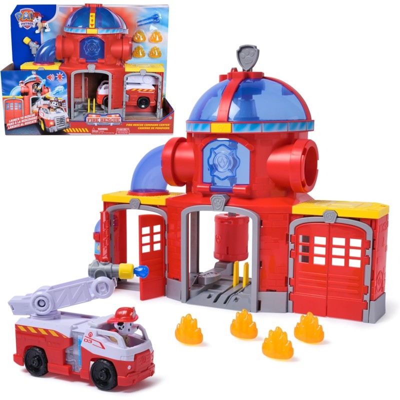 Paw Patrol Fire Rescue, Stazione dei Pompieri, con Personaggio Marshall, Camion dei Pompieri, Luci e Suoni e Lanciatore, Giocat