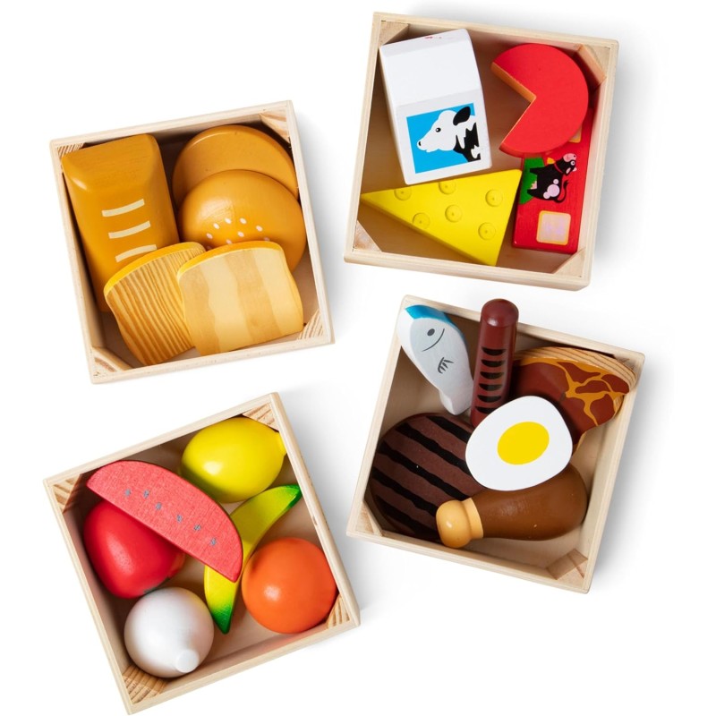 Melissa & Doug Set Gruppi di Cibo - Cibo Giocattolo da Tagliare in Legno, Accessori Cucina Montessori, Giochi Educativi, Regalo