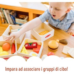 Melissa & Doug Set Gruppi di Cibo - Cibo Giocattolo da Tagliare in Legno, Accessori Cucina Montessori, Giochi Educativi, Regalo